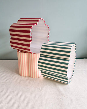 Scallop Frame Drum Shade In Vintage Sanderson Bottle Green Stripe