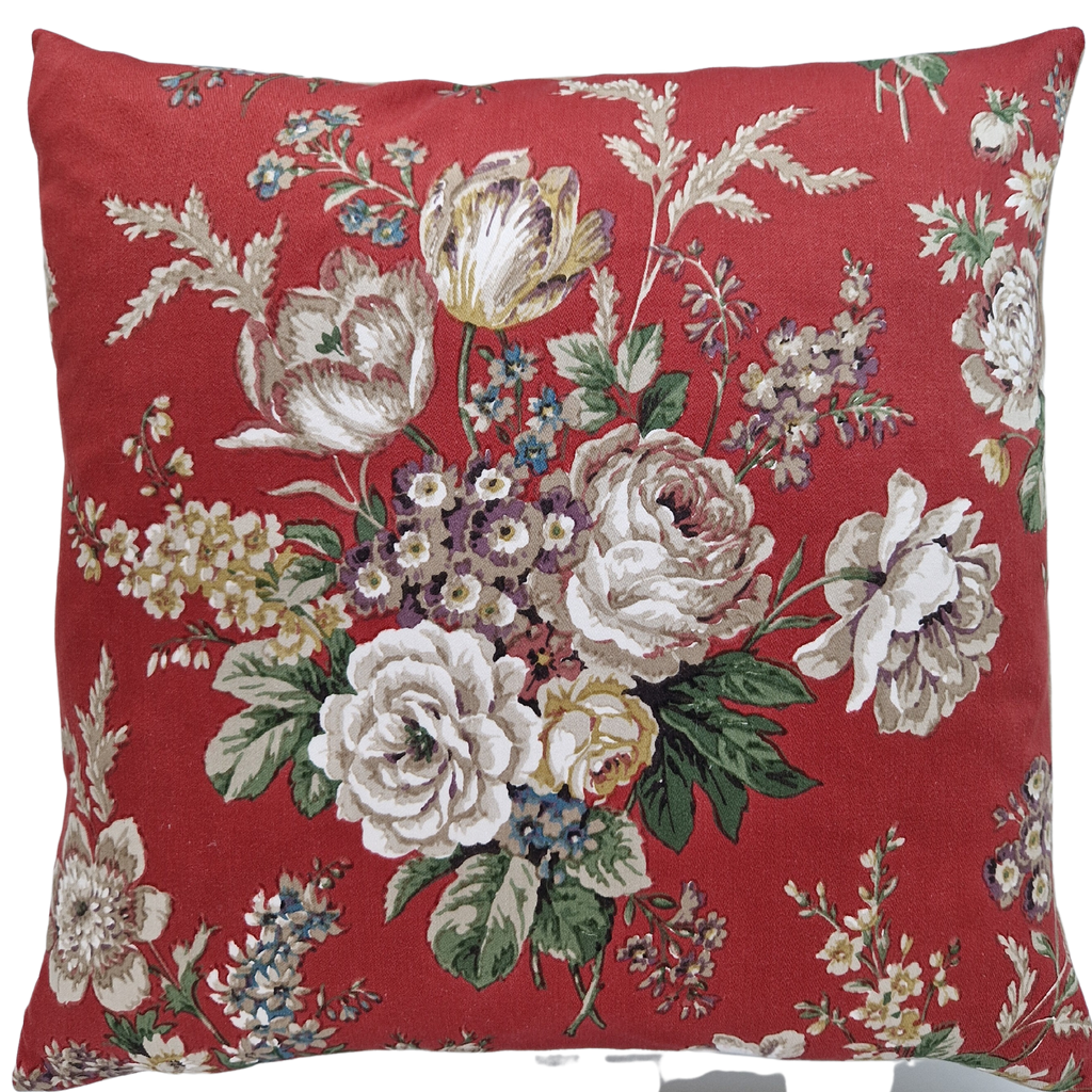Vintage Floral Cushion Cover In Sanderson Deep Red Cottage Florals