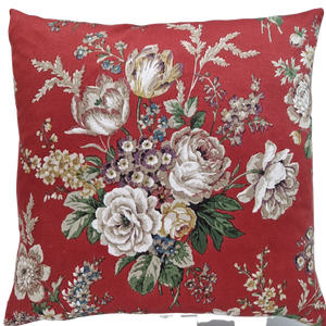 Vintage Floral Cushion Cover In Sanderson Deep Red Cottage Florals