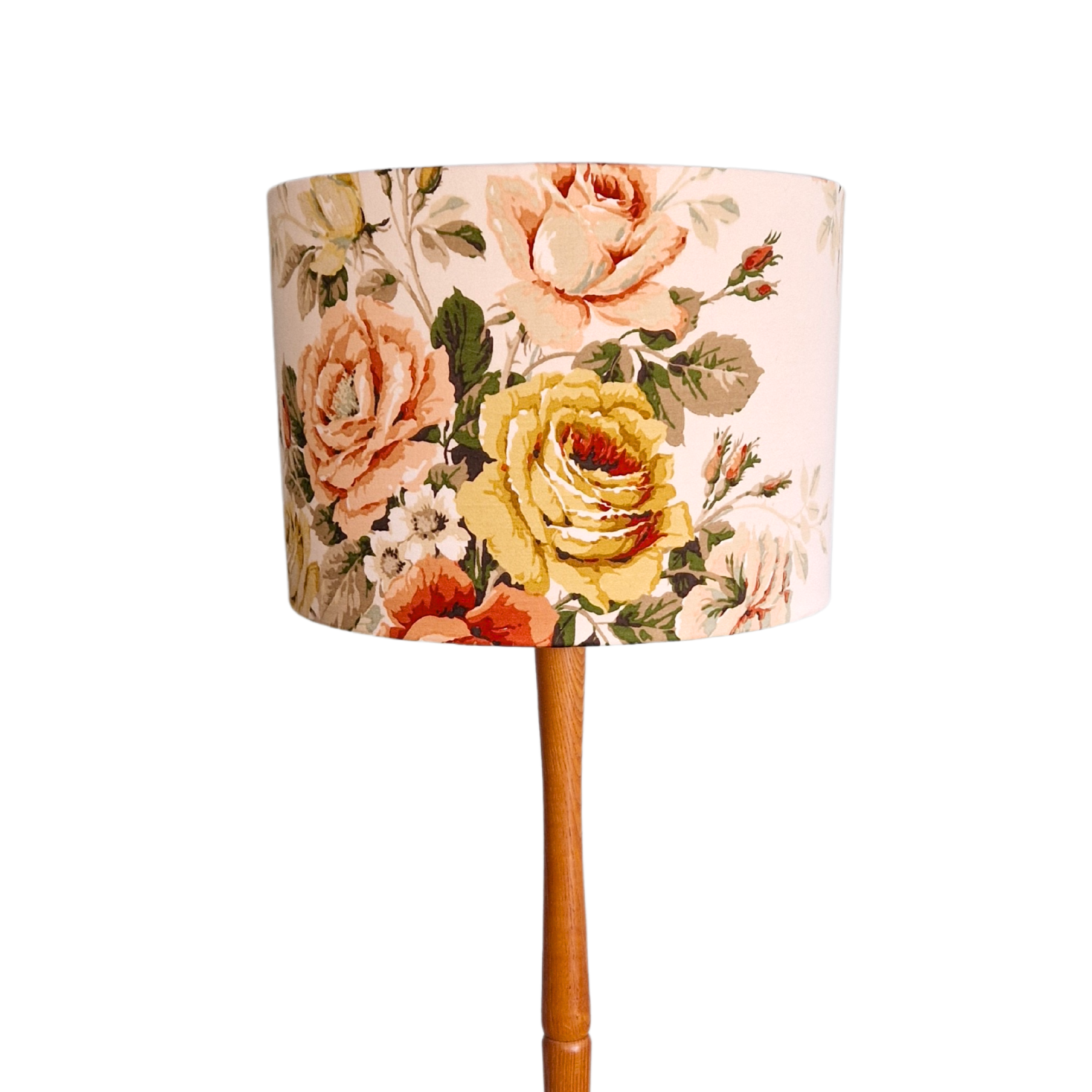 Large Drum Shade In Vintage Sanderson Sateen Florals Corals And Creams