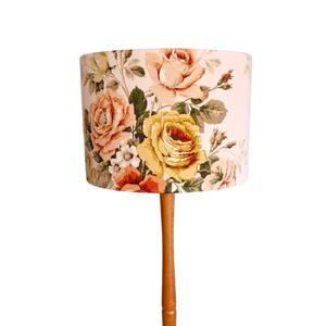 Large Drum Shade In Vintage Sanderson Sateen Florals Corals And Creams