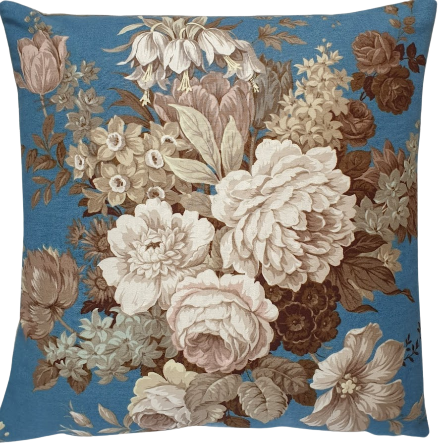 Vintage Floral Cushion Cover In Blue And Cream Sanderson 'Symphony' Design