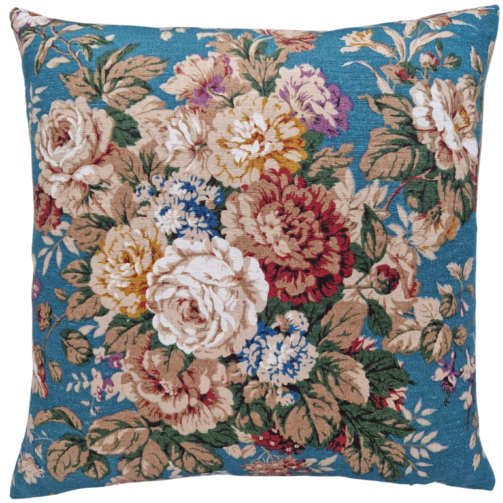 Vintage Floral Cushion Cover In Sanderson Teal And Rust Florals