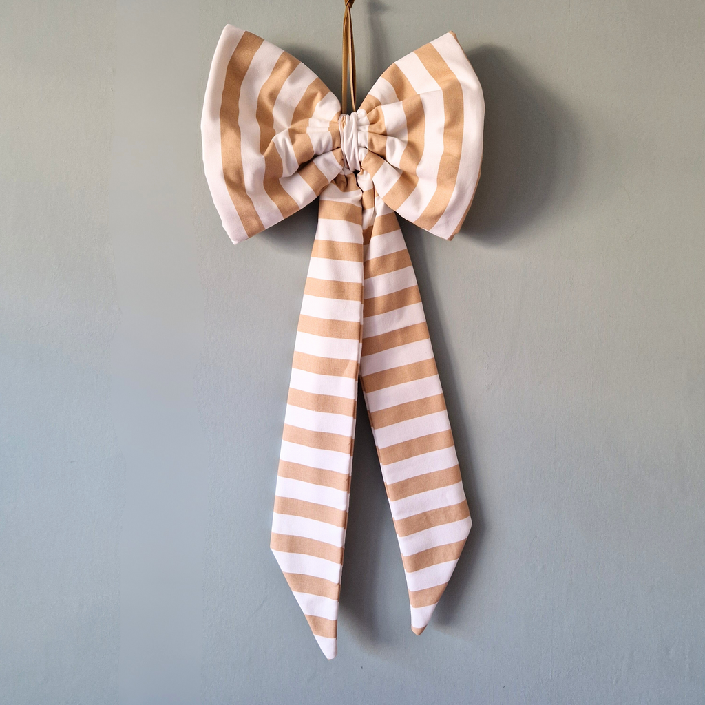 Extra Large Fabric Bow -  Beige Stripe