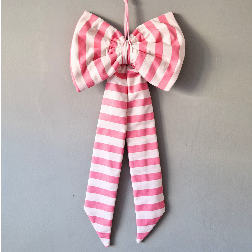 Extra Large Fabric Bow -  Pink Stripe