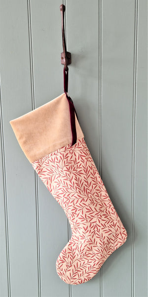 Christmas Stocking In William Morris  - Lily Leaf Red - Cream Band