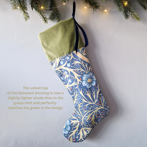 Christmas Stocking In William Morris  - Seaweed Cobalt/Thyme