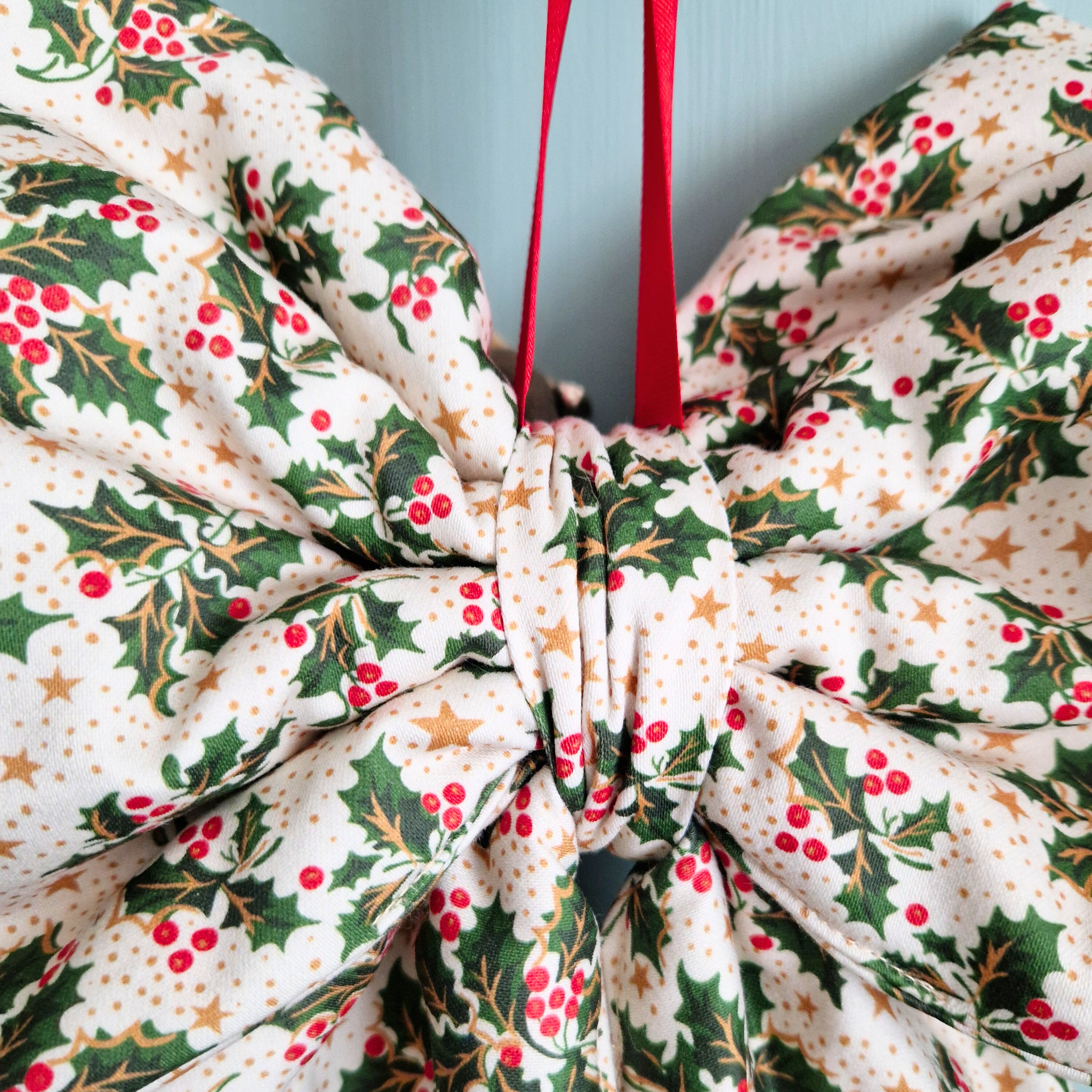 Large Fabric Bow -  Holly And Star Print