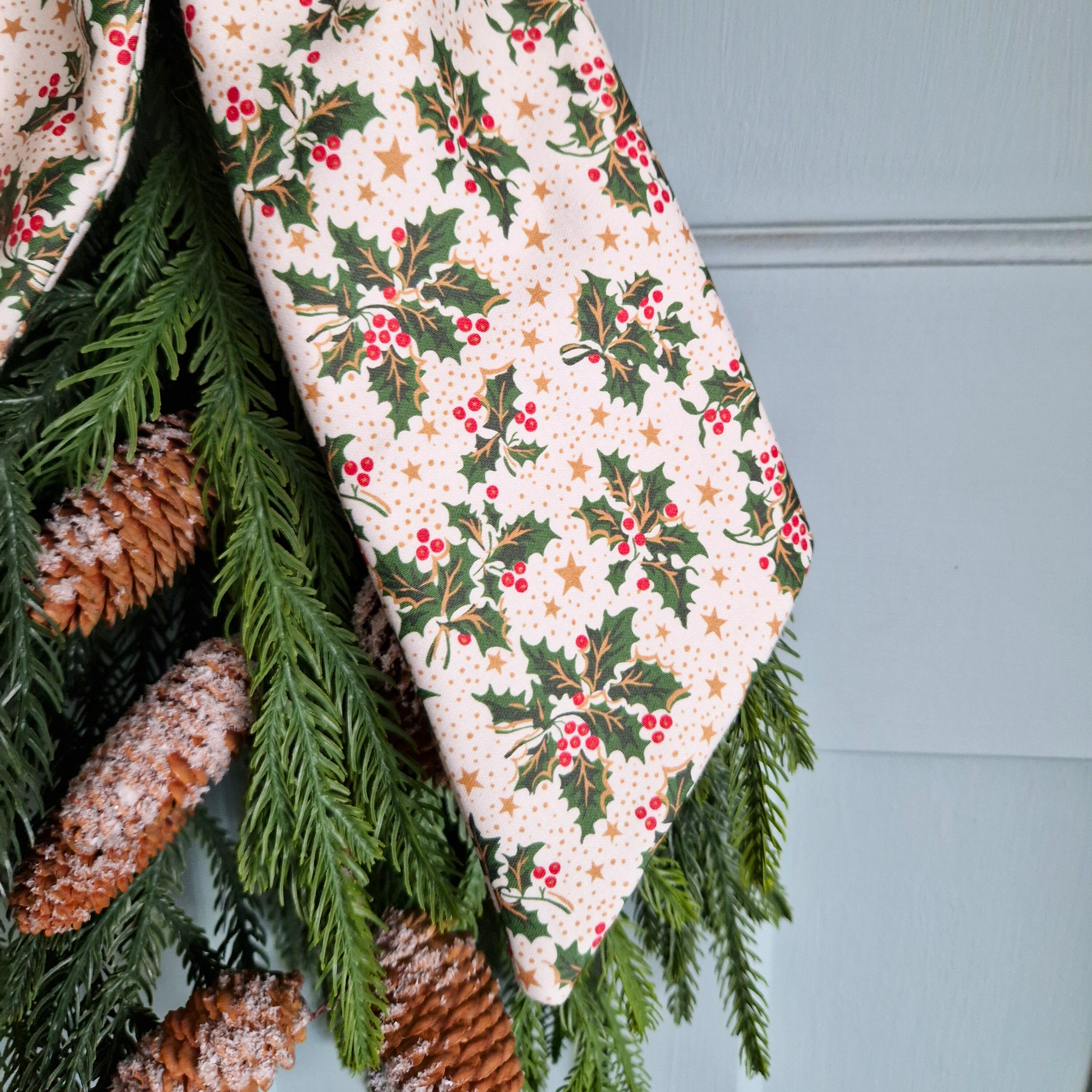 Large Fabric Bow -  Holly And Star Print