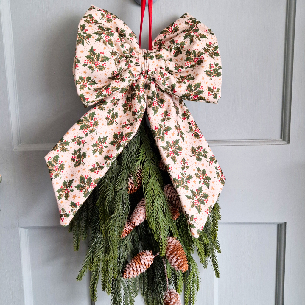 Large Fabric Bow -  Holly And Star Print