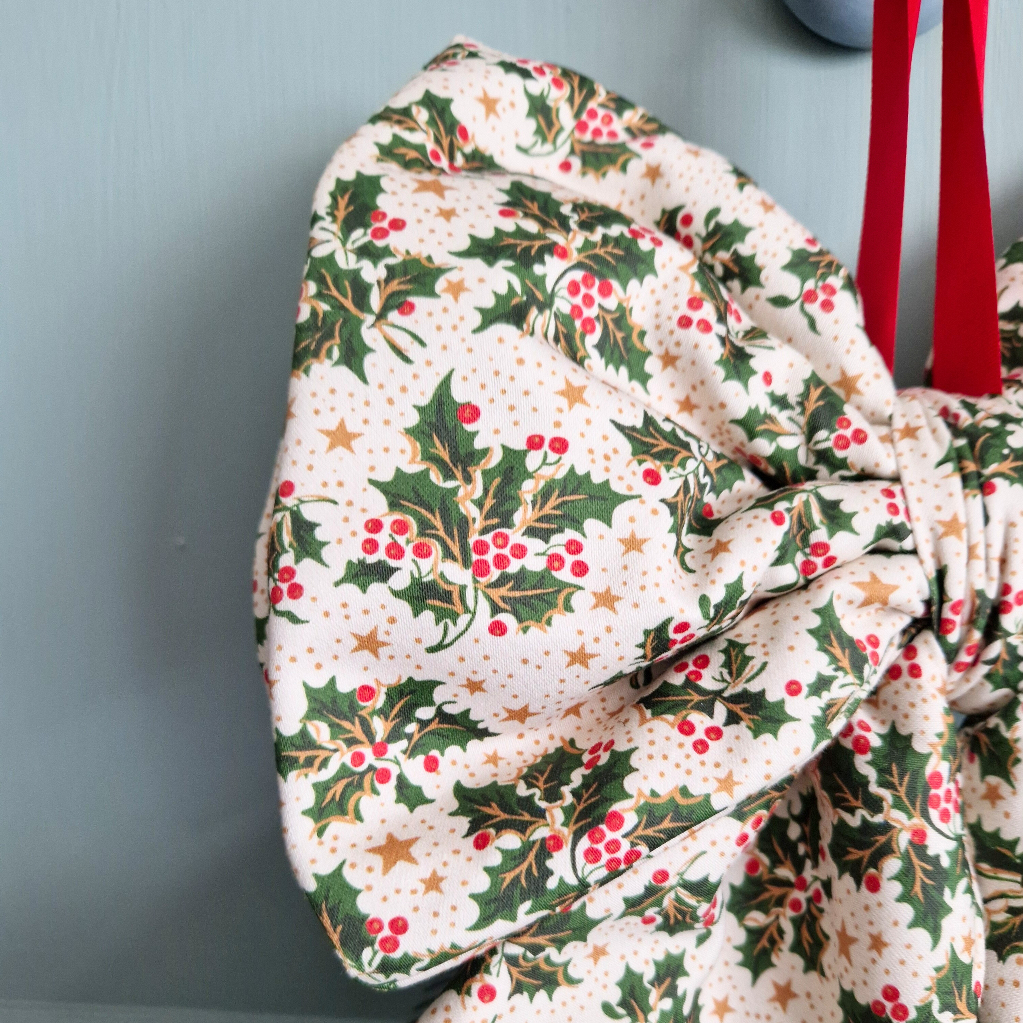 Large Fabric Bow -  Holly And Star Print
