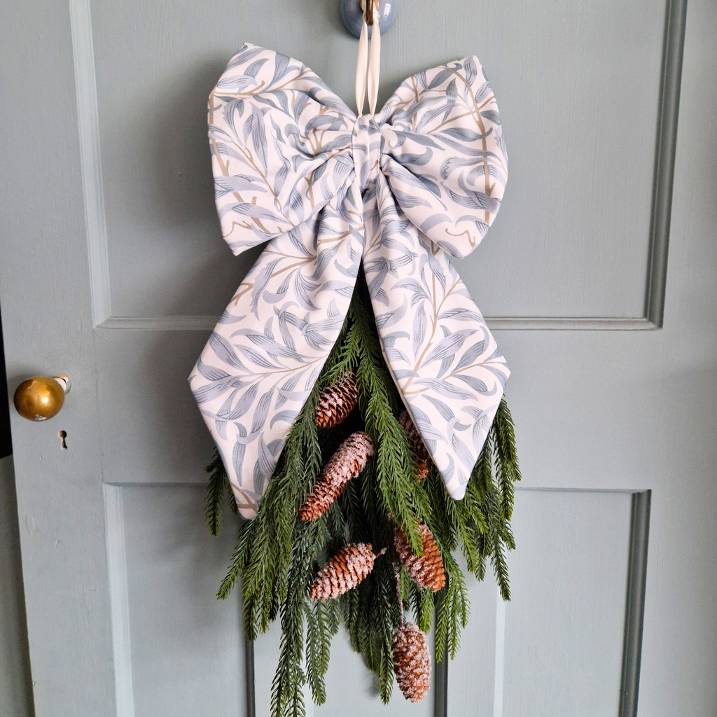 William Morris Large Fabric Bow -Willow Bough  Mineral - MADE TO ORDER
