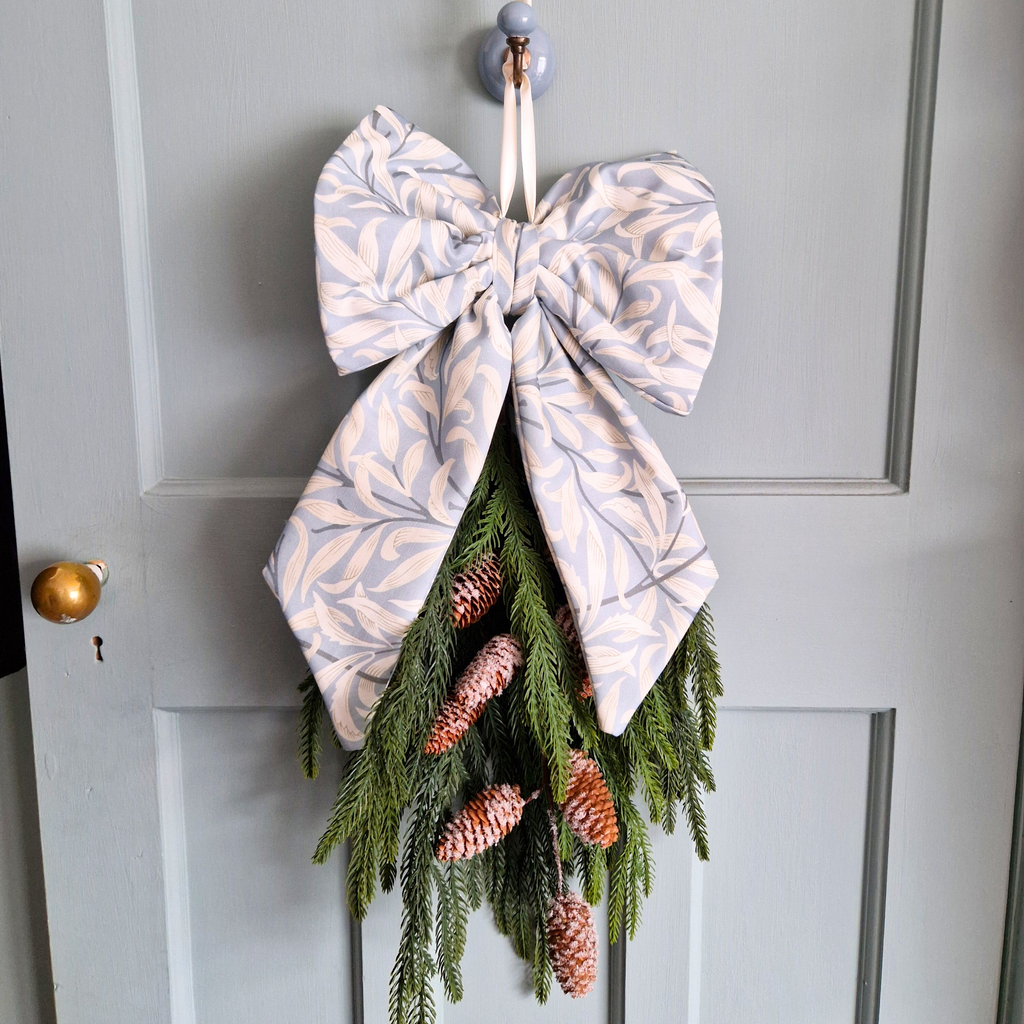 William Morris Large Fabric Bow -Willow Bough  Dove - MADE TO ORDER