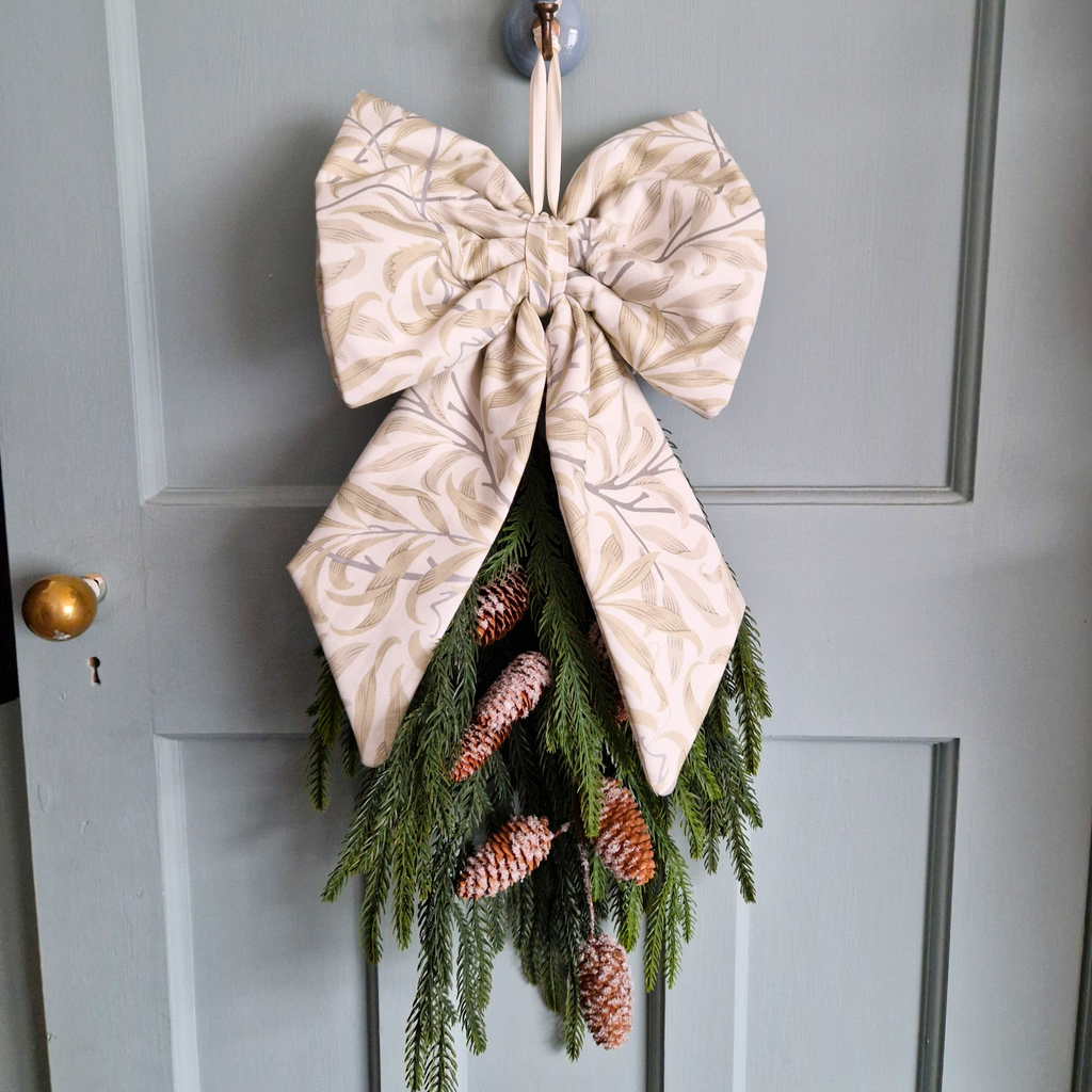 William Morris Large Fabric Bow -Willow Bough 'Linen' - MADE TO ORDER 