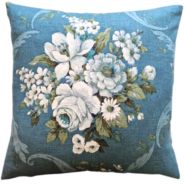Vintage Floral Cushion Cover In Sanderson Teal And Grey Florals