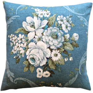 Vintage Floral Cushion Cover In Sanderson Teal And Grey Florals