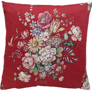 Vintage Floral Fabric Cushion Cover In Red Sanderson Floral bouquet design
