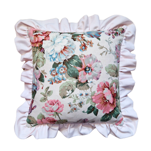 Vintage Floral Ruffle Cushion Cover  In Pink And Blue Sanderson Florals - 16 inch