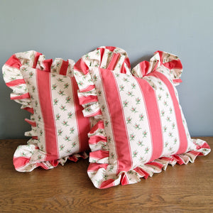 Ruffle Cushion Cover In Vintage Jane Churchill Rosebud Stripe  - 18 inch