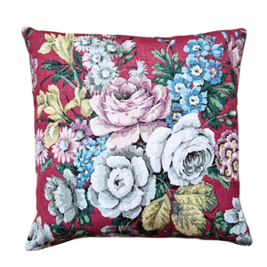 Vintage Floral Cushion Cover  In Red Sanderson Bouquet Florals- 16 inch