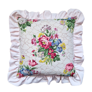 Vintage Floral Ruffle Cushion Cover  In Cottage Garden Posy Design - 16 inch