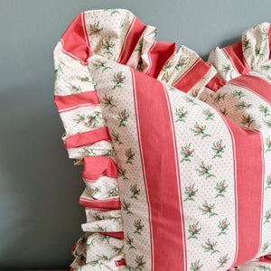 Ruffle Cushion Cover In Vintage Jane Churchill Rosebud Stripe  - 18 inch