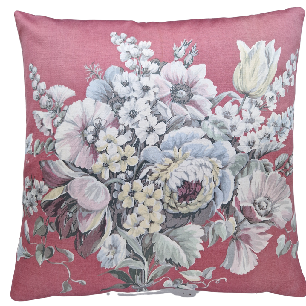 Vintage Floral Fabric Cushion Cover In Muted Pink And Grey Florals