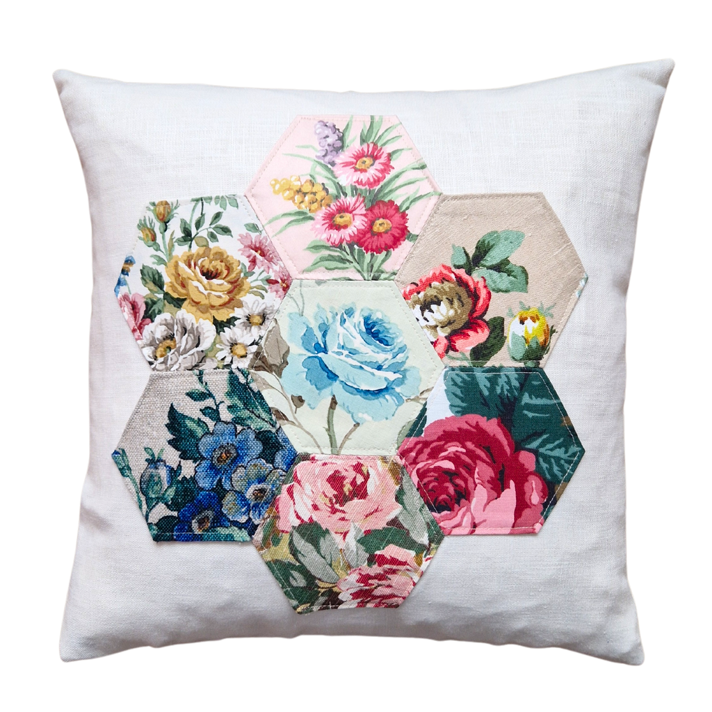 Patchwork Floral Cushion Cover  In Irish Linen 'B' - 16 inch