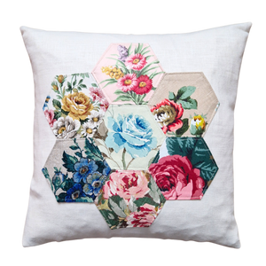 Patchwork Floral Cushion Cover  In Irish Linen 'B' - 16 inch