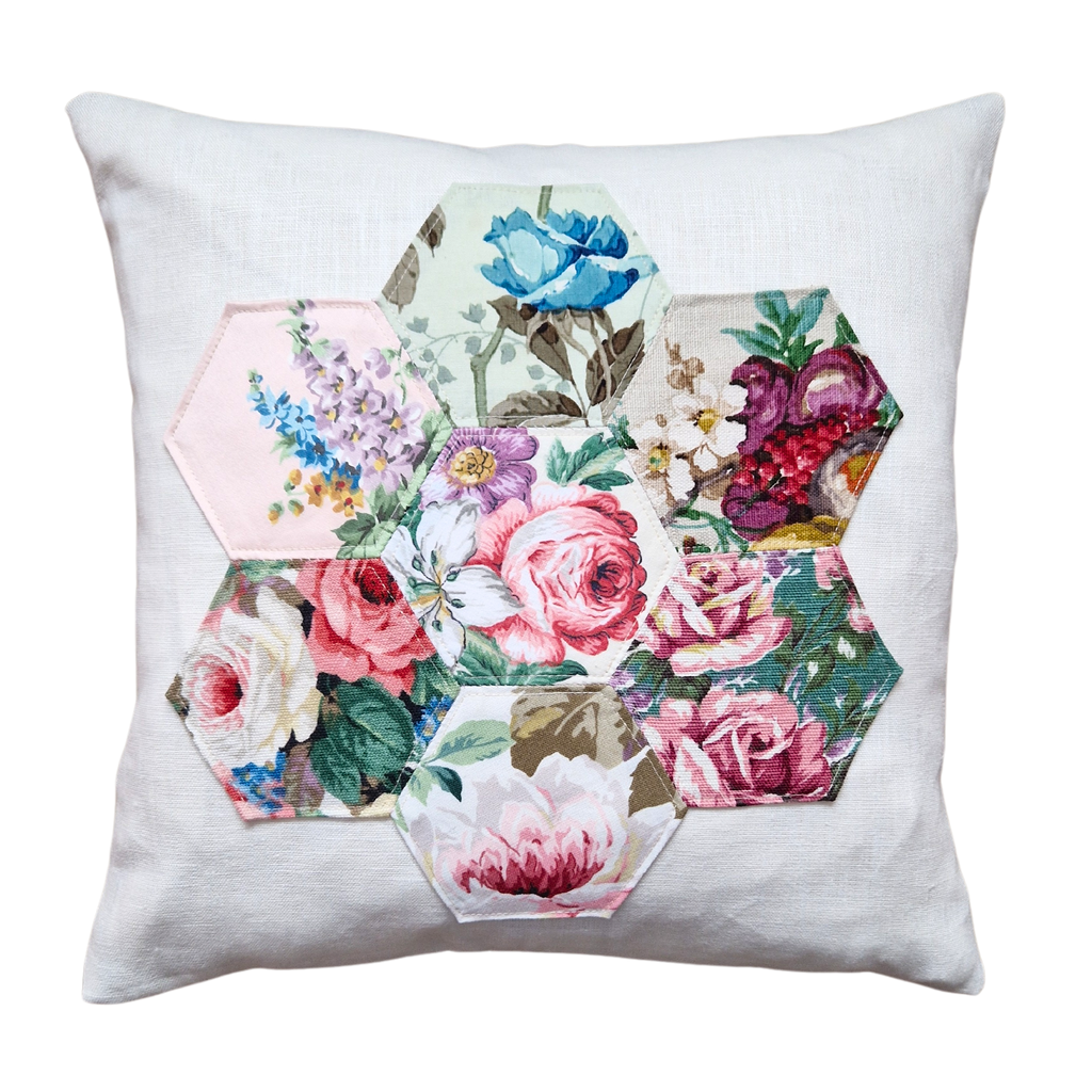 Patchwork Floral Cushion Cover  In Irish Linen C' - 16 inch