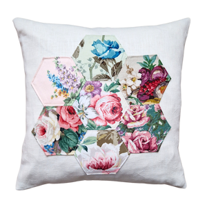 Patchwork Floral Cushion Cover  In Irish Linen C' - 16 inch