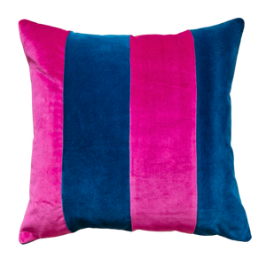 Striped Velvet Cushion cover In Deep Pink And Teal - 18 inch