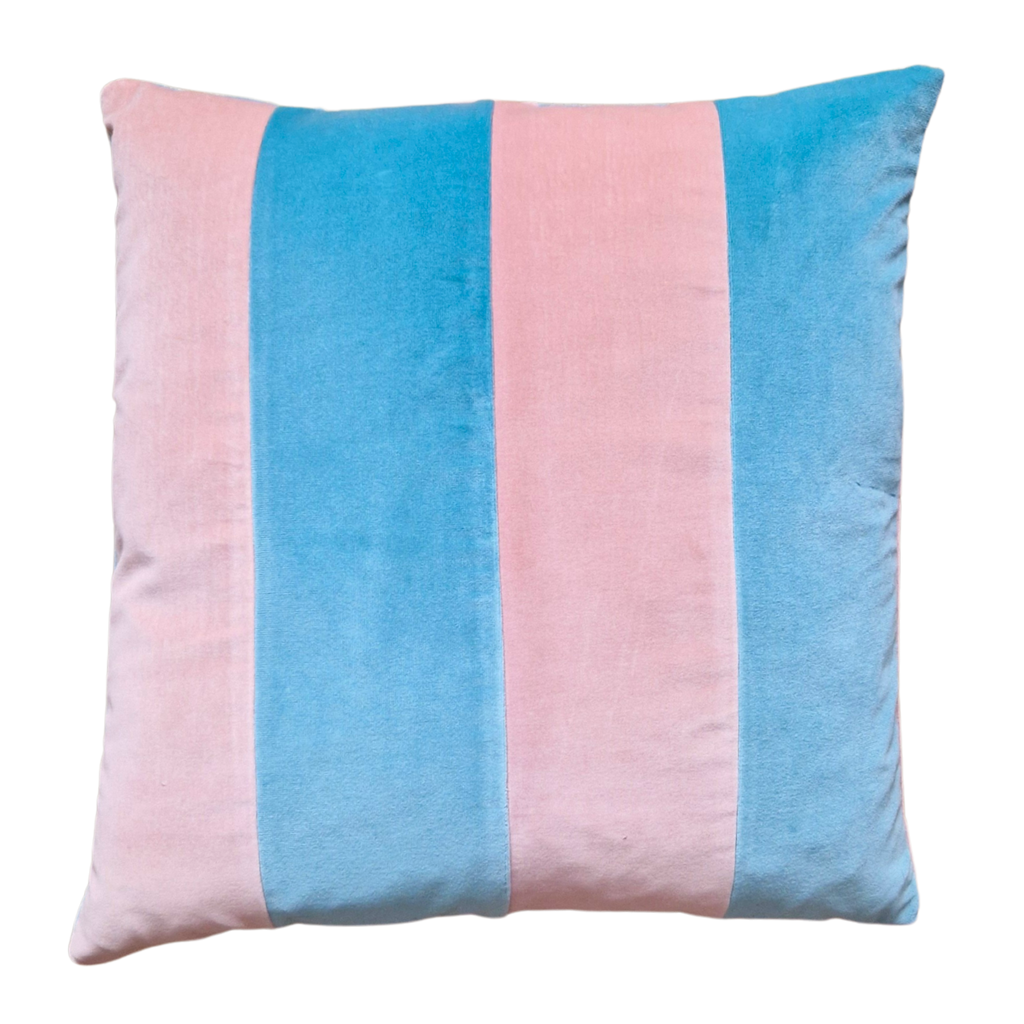 Striped Velvet Cushion cover In Topaz And Shell Pink - 18inch