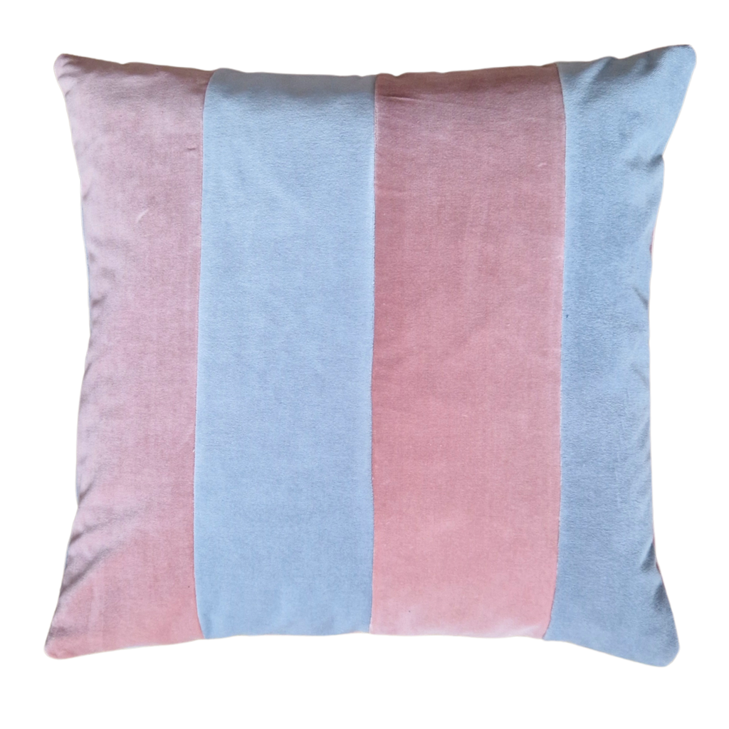 Striped Velvet Cushion cover In Rose Quartz and Grey - 18 inch 