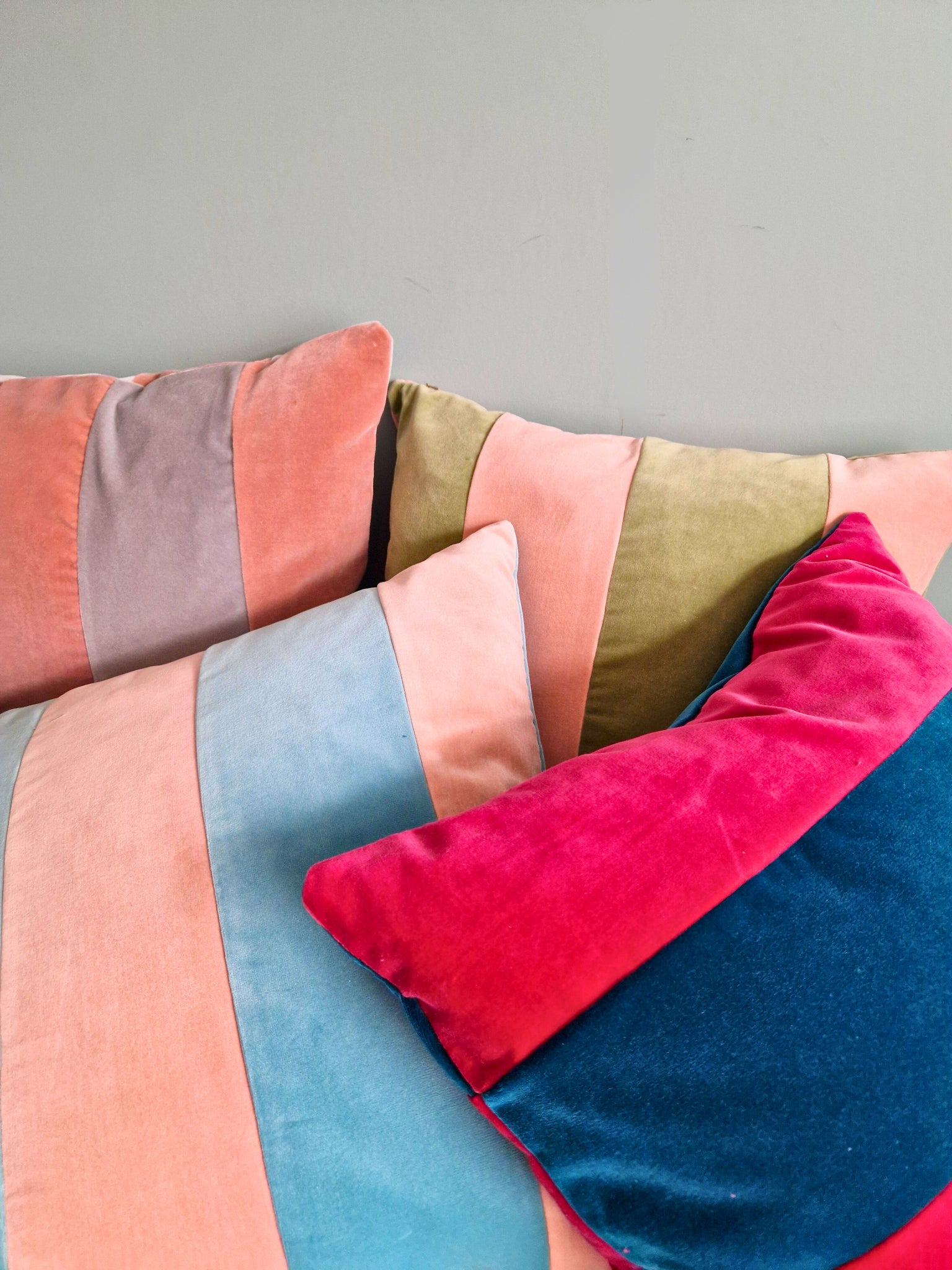 Striped Velvet Cushion cover In Deep Pink And Teal - 18 inch