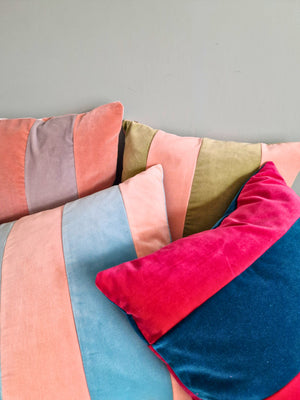 Striped Velvet Cushion cover In Deep Pink And Teal - 18 inch