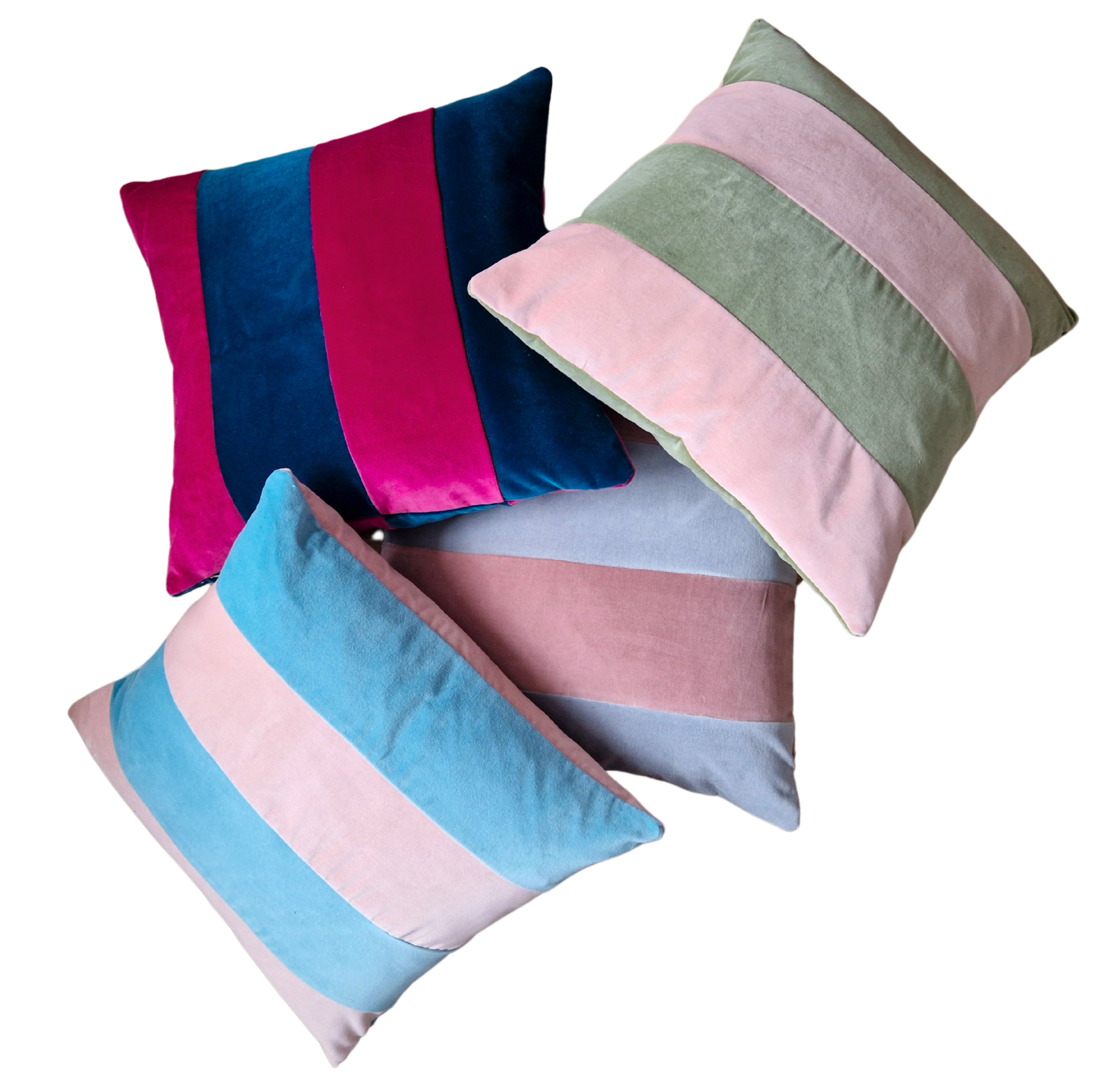 Striped Velvet Cushion cover In Rose Quartz and Grey - 18 inch