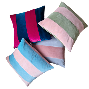 Striped Velvet Cushion cover In Rose Quartz and Grey - 18 inch