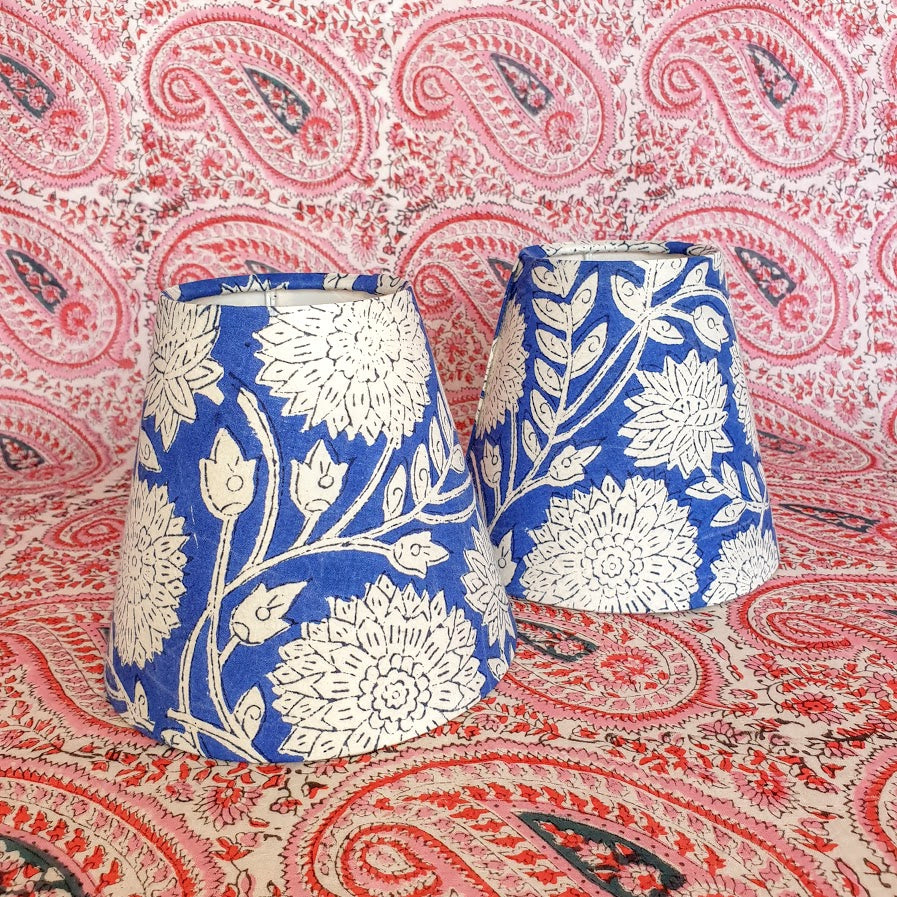 Indian Block Print Candle Shade - Blue
