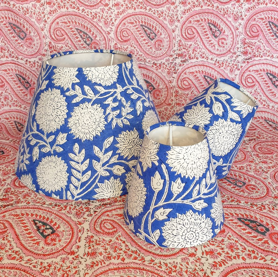 Indian Block Print Candle Shade - Blue