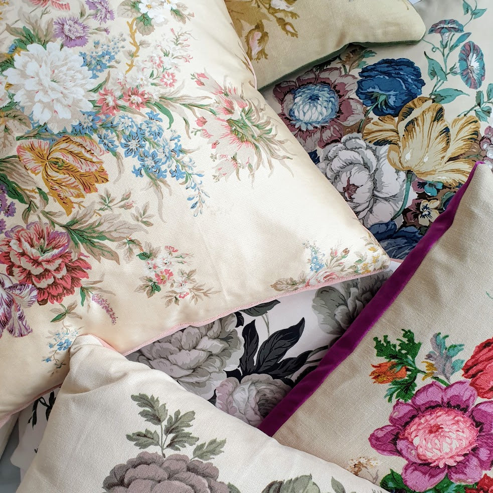 vintage floral fabric cushions