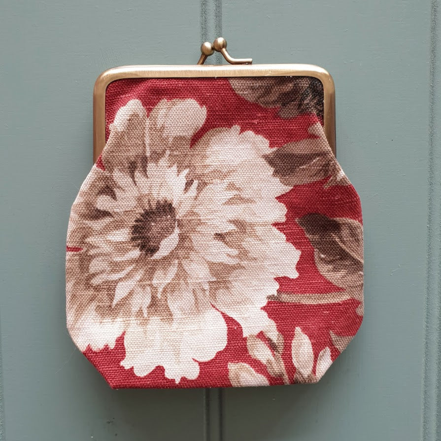 Vintage Floral Clasp Purse  - Deep Red And Stone
