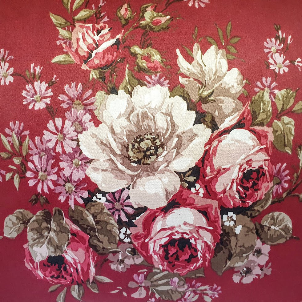 Vintage Floral Cushion In Red Current 'Windlesham' Floral Sateen