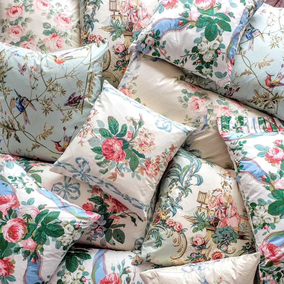 designer glazed chintz cushions by phillips and cheers