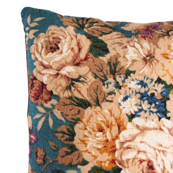 Vintage Floral Cushion Cover In Sanderson Teal And Rust Florals