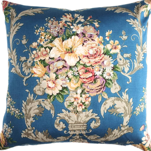 Vintage Floral Cushion Cover In Stunning Blue Sateen Floral Urn design