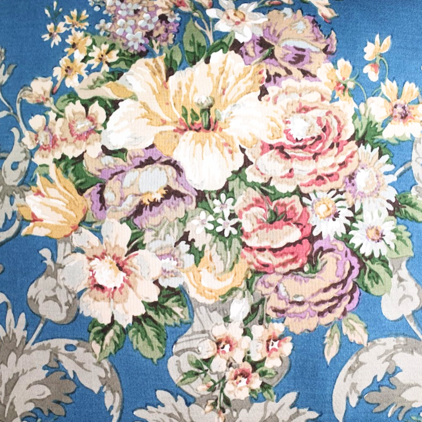 Vintage Floral Cushion Cover In Stunning Blue Sateen Floral Urn design