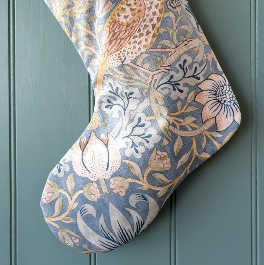 William Morris Luxury Christmas Stocking - Strawberry Thief Slate/Vellum