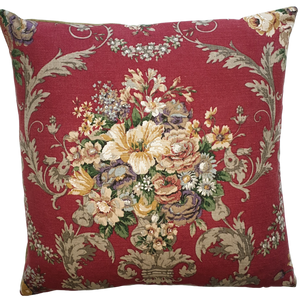 Vintage Floral Cushion Cover In Sanderson Soft Red Floral Urn Design