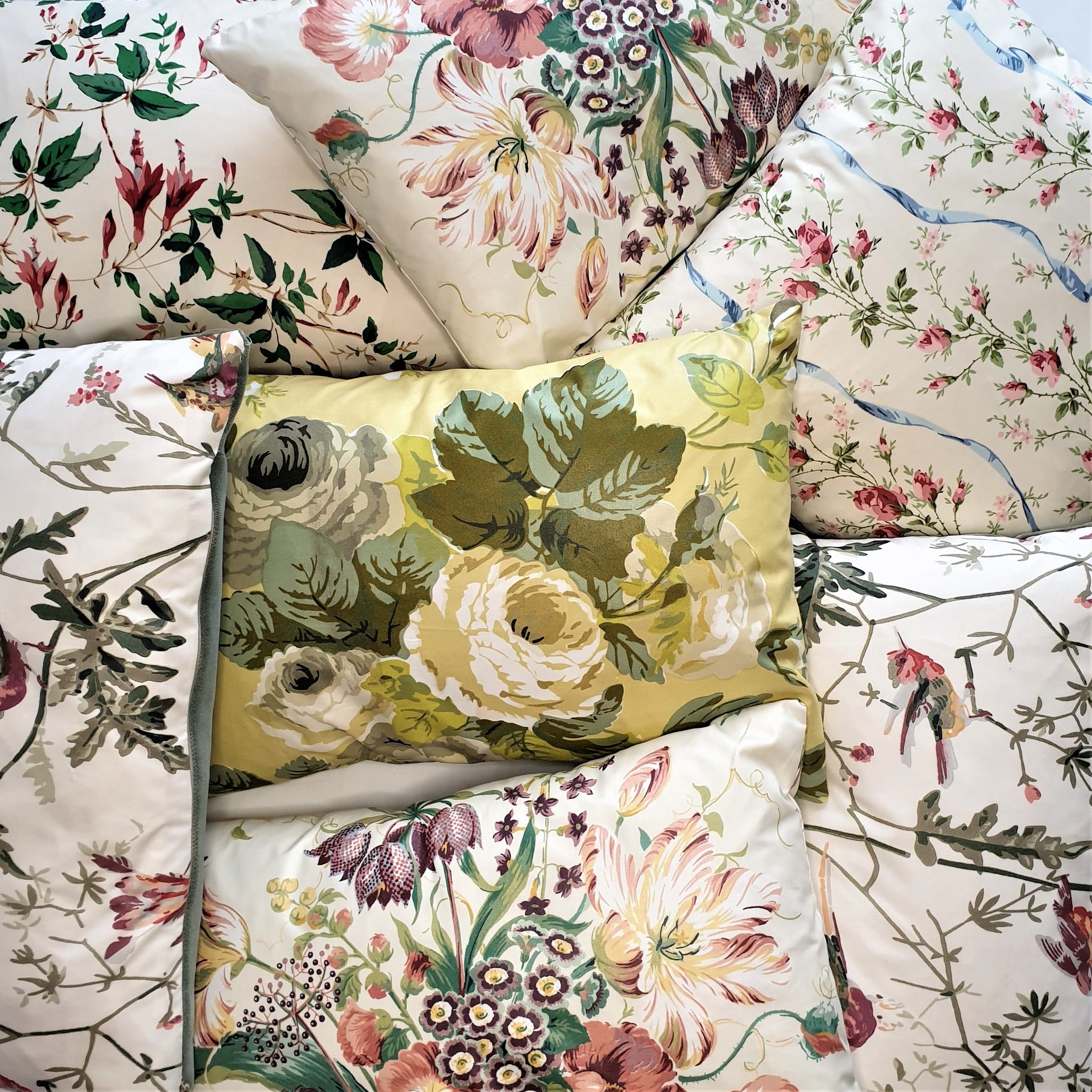 Cushion Cover In Jean Monro 'Cheltenham' fine Glazed Chintz  - 18 inch